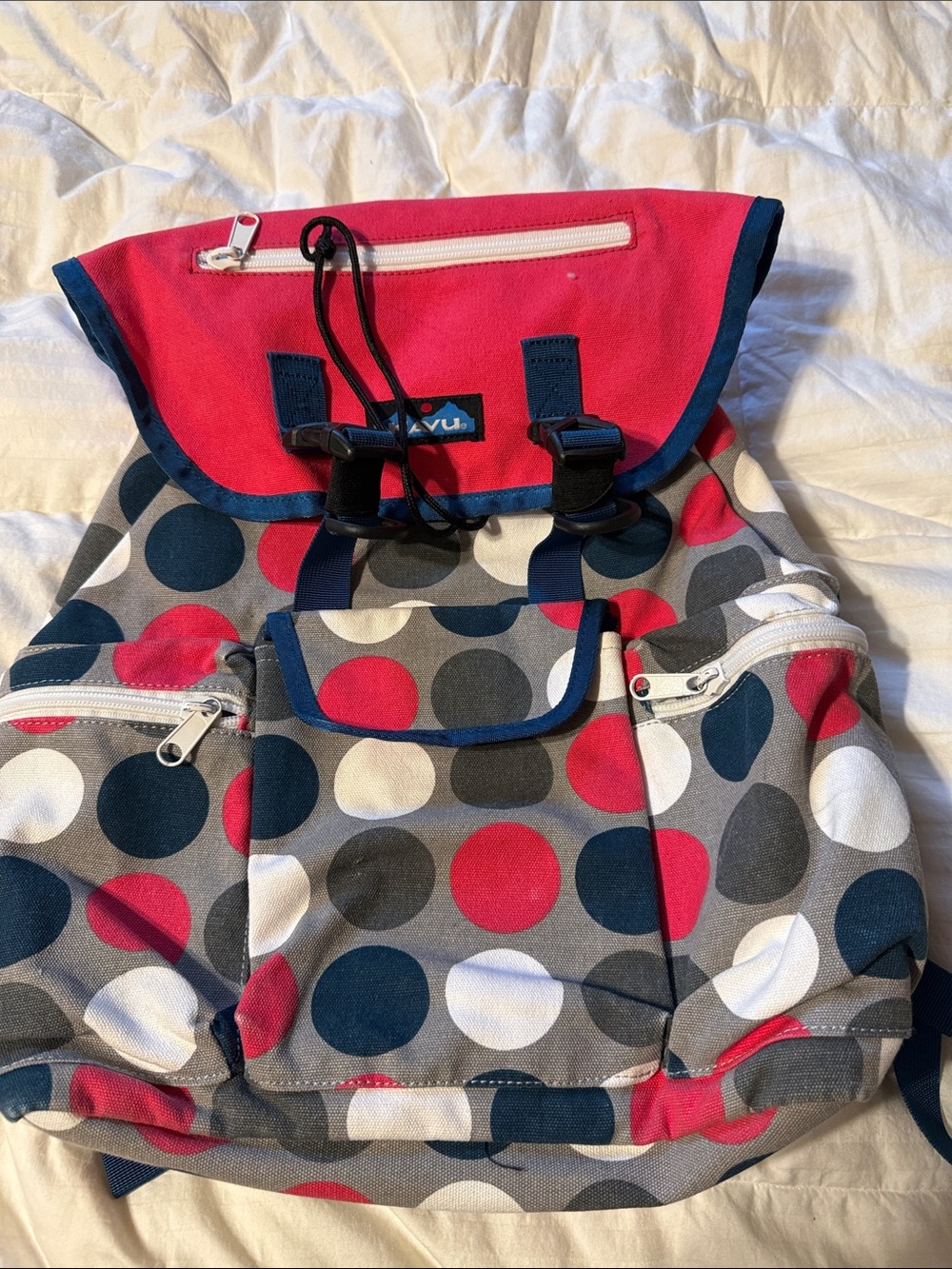 Kavu pink white polka dot backpack